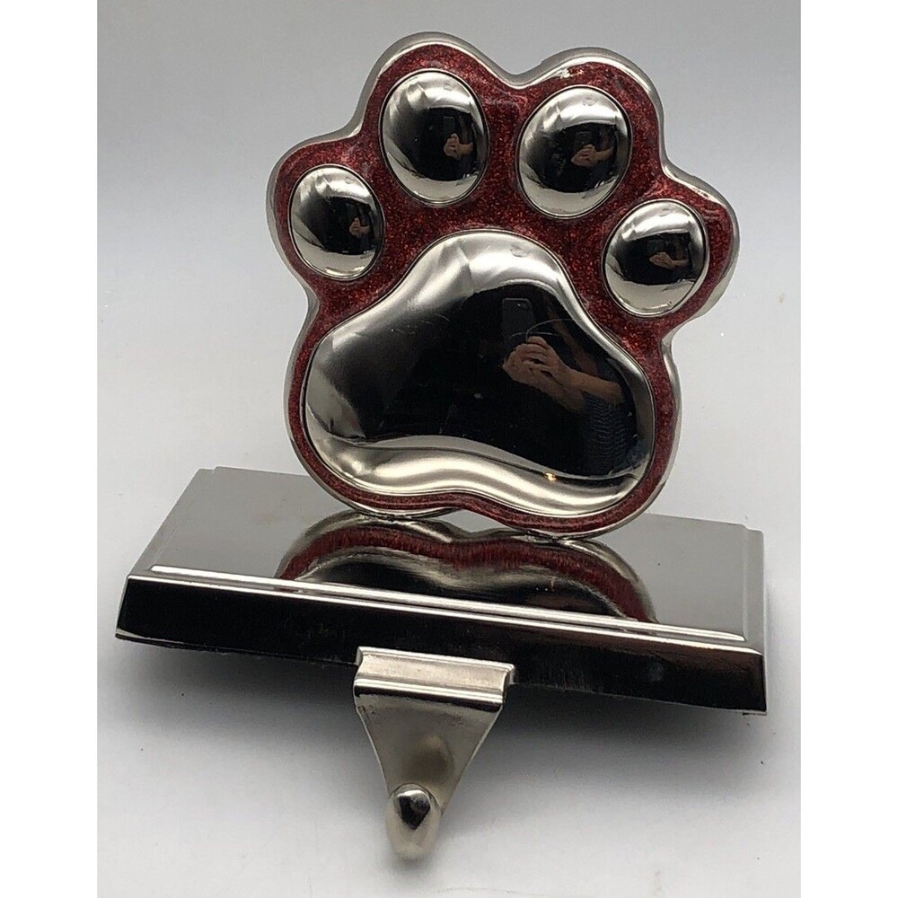 Christmas Shoppe Silver with Red Glitter Paw Print Stocking Holder